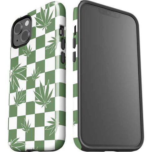 Marijuana Green Checkered iPhone 15 Plus Impact Case