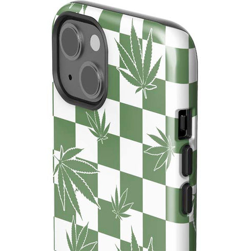 Marijuana Green Checkered iPhone 15 Impact Case