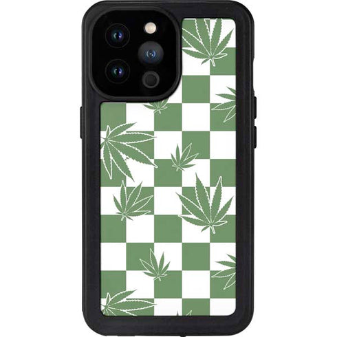 Marijuana Green Checkered iPhone 14 Pro Max Waterproof Case