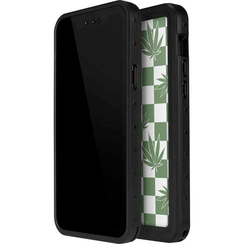 Marijuana Green Checkered iPhone 14 Pro Max Waterproof Case