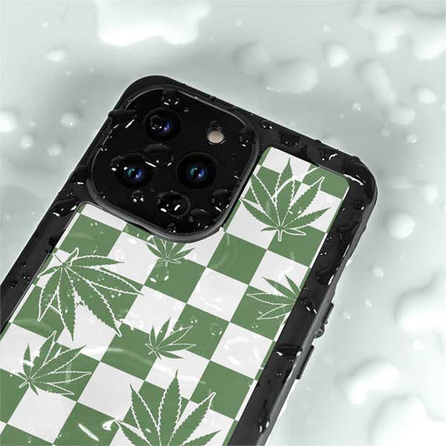 Marijuana Green Checkered iPhone 14 Pro Max Waterproof Case