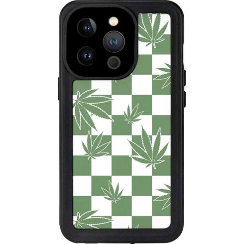 Marijuana Green Checkered iPhone 14 Pro Waterproof Case