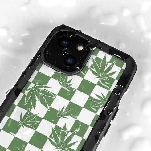 Marijuana Green Checkered iPhone 15 Waterproof Case