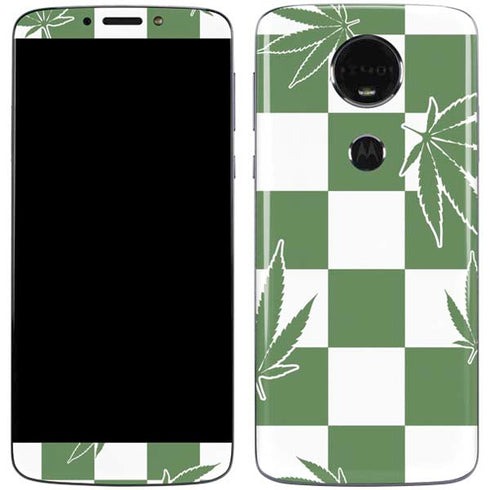 Marijuana Green Checkered Moto E5 Plus Skin
