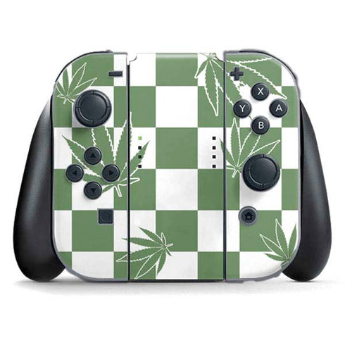 Marijuana Green Checkered Nintendo Switch (2017-2021) Joy-Con Controller Skin