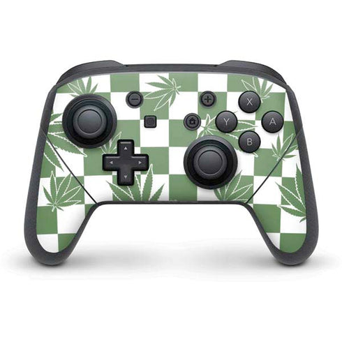 Marijuana Green Checkered Nintendo Switch Pro Controller Skin