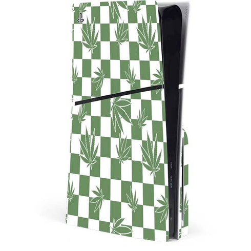 Marijuana Green Checkered PS5 Slim Disk Console Skin
