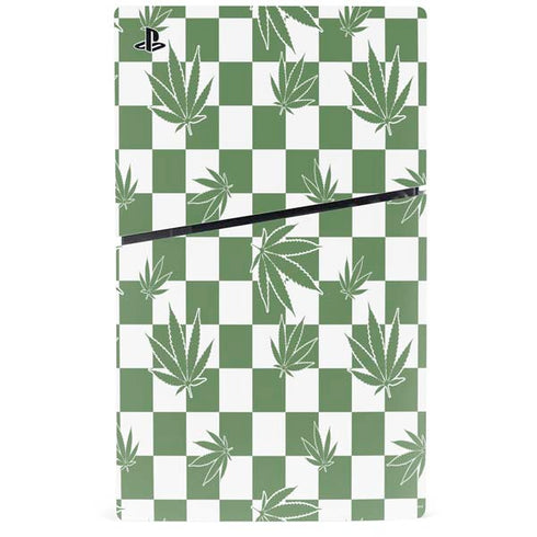 Marijuana Green Checkered PS5 Slim Disk Console Skin