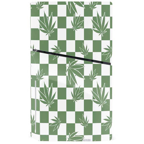 Marijuana Green Checkered PS5 Slim Disk Console Skin