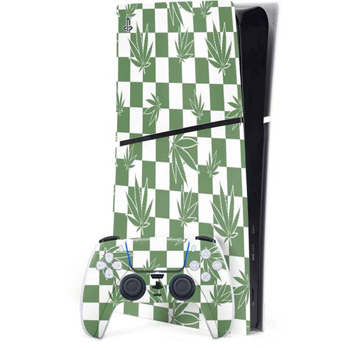 Marijuana Green Checkered PS5 Slim Digital Edition Bundle Skin