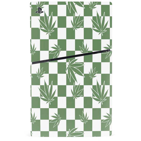 Marijuana Green Checkered PS5 Slim Digital Edition Console Skin