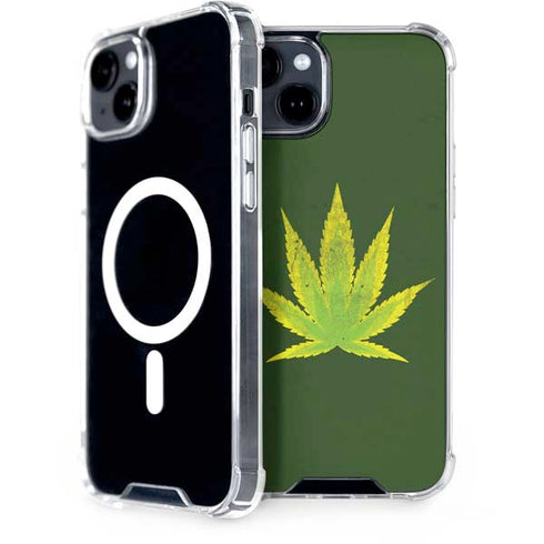 Marijuana Leaf Light Green iPhone 15 Plus MagSafe Case
