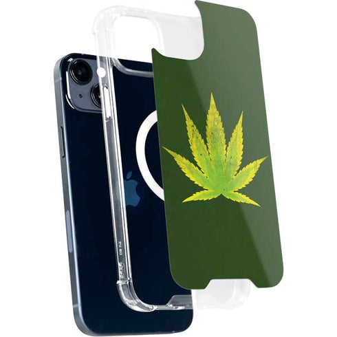 Marijuana Leaf Light Green iPhone 15 Plus MagSafe Case