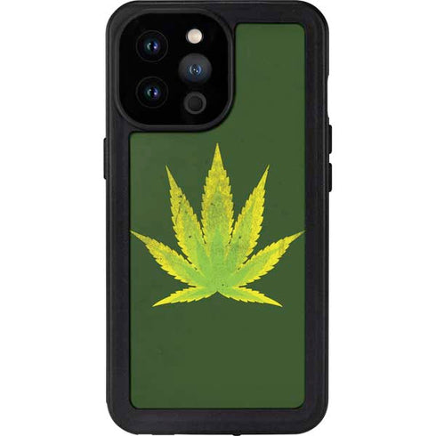 Marijuana Leaf Light Green iPhone 14 Pro Max Waterproof Case