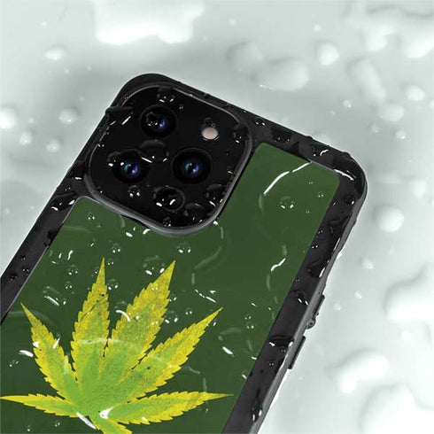 Marijuana Leaf Light Green iPhone 14 Pro Waterproof Case