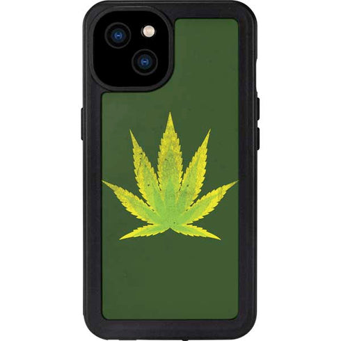 Marijuana Leaf Light Green iPhone 15 Plus Waterproof Case