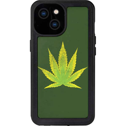 Marijuana Leaf Light Green iPhone 15 Waterproof Case