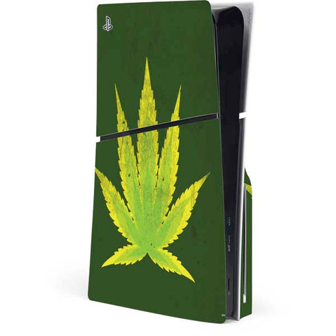 Marijuana Leaf Light Green PS5 Slim Disk Console Skin