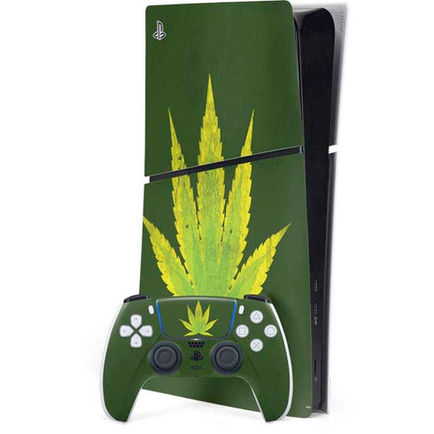 Marijuana Leaf Light Green PS5 Slim Digital Edition Console Skin