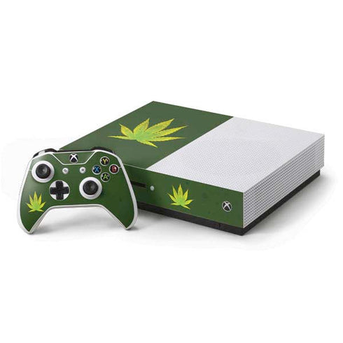 Marijuana Leaf Light Green Xbox One S Console and Controller Bundle Skin