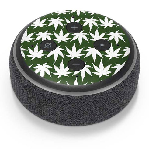 Marijuana Leaf White Pattern Amazon Echo Dot Skin