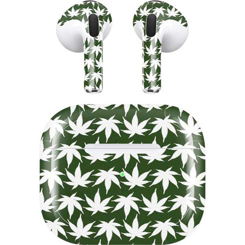 Marijuana Leaf White Pattern Apple AirPods (3rd Gen 2021) Skin