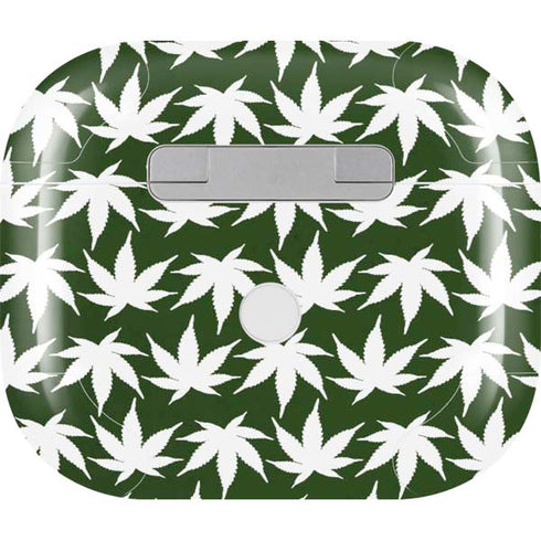 Marijuana Leaf White Pattern Apple AirPods (3rd Gen 2021) Skin