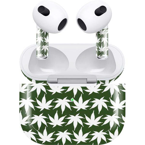 Marijuana Leaf White Pattern Apple AirPods (3rd Gen 2021) Skin