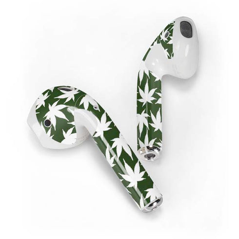 Marijuana Leaf White Pattern Apple AirPods Skin