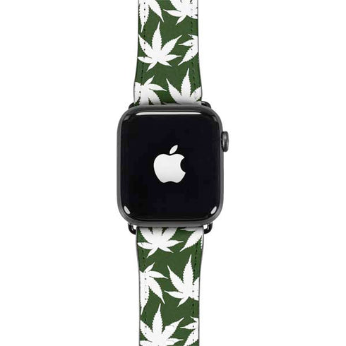 Marijuana Leaf White Pattern Apple Watch Band 42-44mm