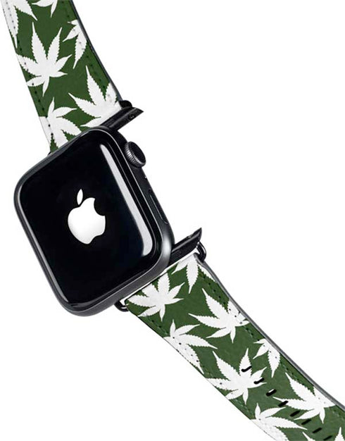 Marijuana Leaf White Pattern Apple Watch Band 42-44mm