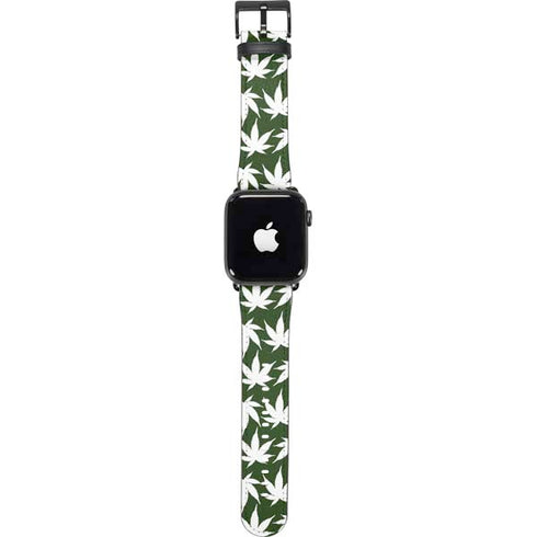 Marijuana Leaf White Pattern Apple Watch Band 42-44mm