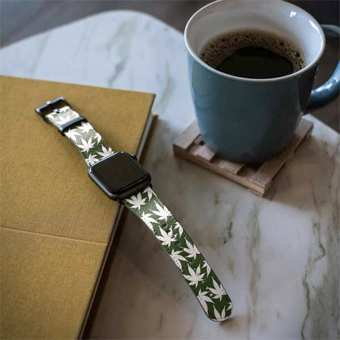 Marijuana Leaf White Pattern Apple Watch Band 42-44mm