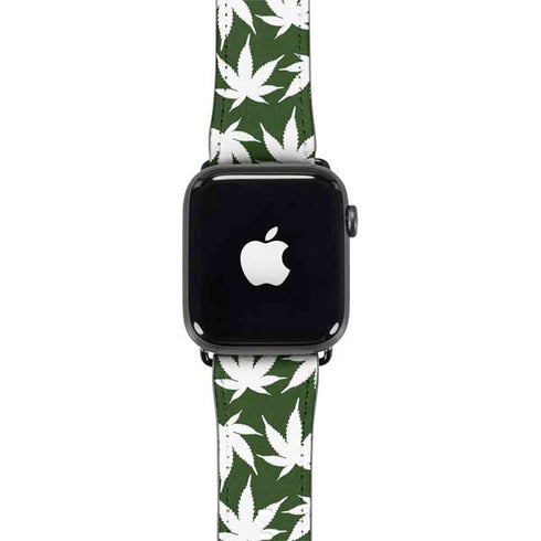 Marijuana Leaf White Pattern Apple Watch Band 38-40mm