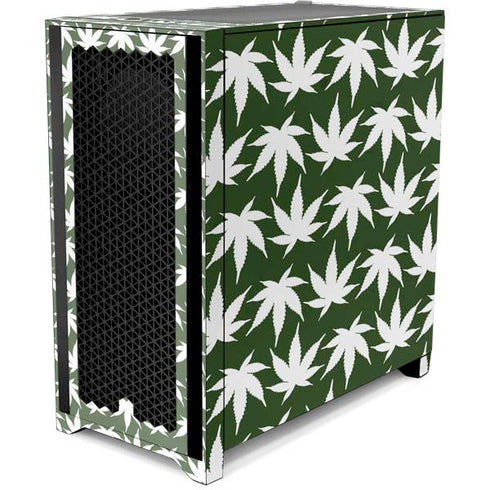 Marijuana Leaf White Pattern Corsair 4000D Tempered Glass Mid-Tower ATX Case Skin