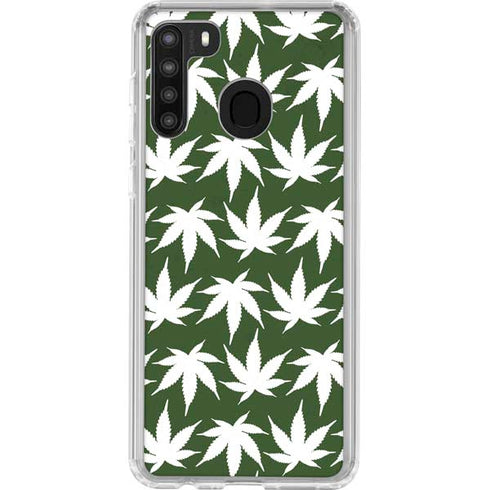 Marijuana Leaf White Pattern Galaxy A21 Clear Case
