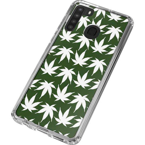 Marijuana Leaf White Pattern Galaxy A21 Clear Case