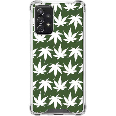 Marijuana Leaf White Pattern Galaxy A72 5G Clear Case