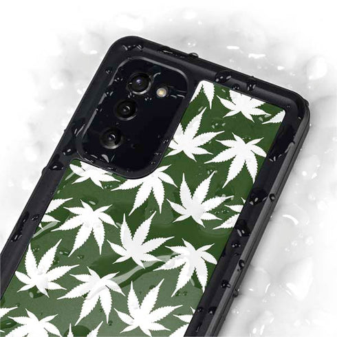 Marijuana Leaf White Pattern Galaxy Note20 5G Waterproof Case