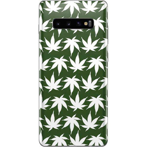 Marijuana Leaf White Pattern Galaxy S10 Plus Skin