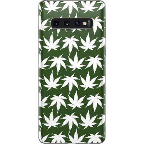 Marijuana Leaf White Pattern Galaxy S10 Skin