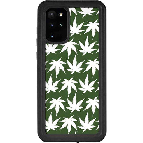 Marijuana Leaf White Pattern Galaxy S20 Plus Waterproof Case