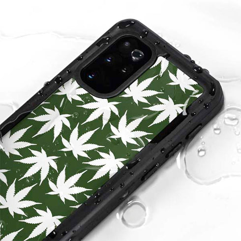 Marijuana Leaf White Pattern Galaxy S20 Plus Waterproof Case