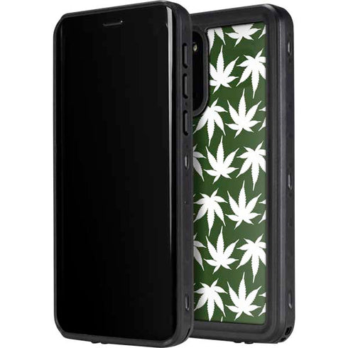 Marijuana Leaf White Pattern Galaxy S20 Waterproof Case