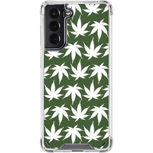 Marijuana Leaf White Pattern Galaxy S21 5G Clear Case