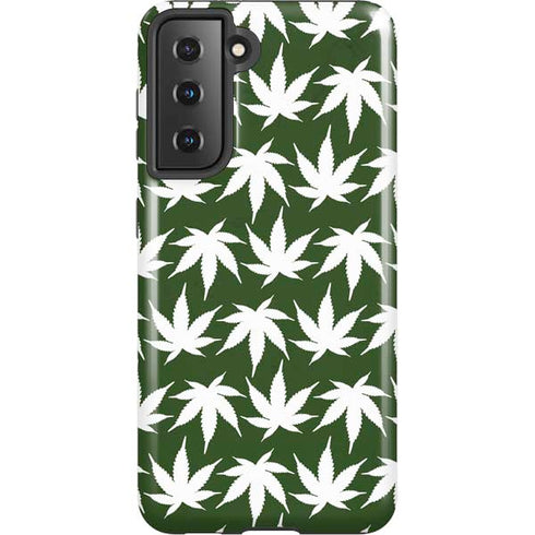 Marijuana Leaf White Pattern Galaxy S21 5G Pro Case