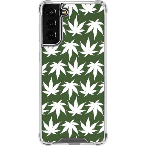 Marijuana Leaf White Pattern Galaxy S21 FE Clear Case