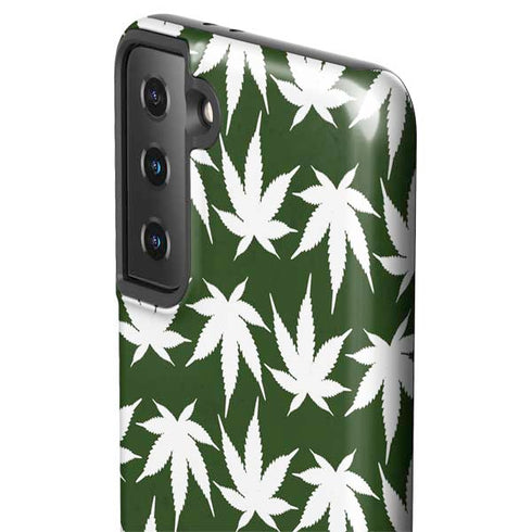 Marijuana Leaf White Pattern Galaxy S21 FE Pro Case