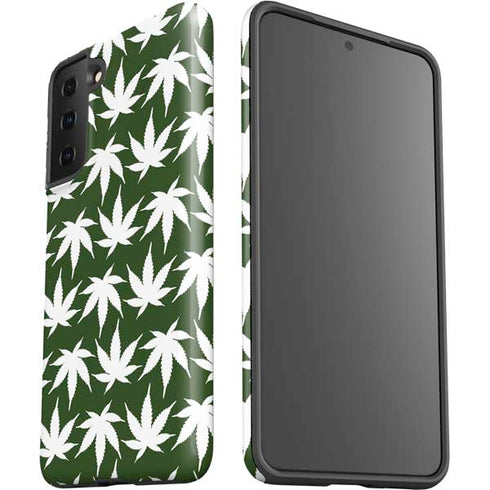 Marijuana Leaf White Pattern Galaxy S21 FE Pro Case