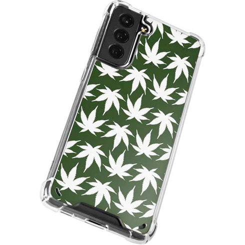 Marijuana Leaf White Pattern Galaxy S21 Plus 5G Clear Case